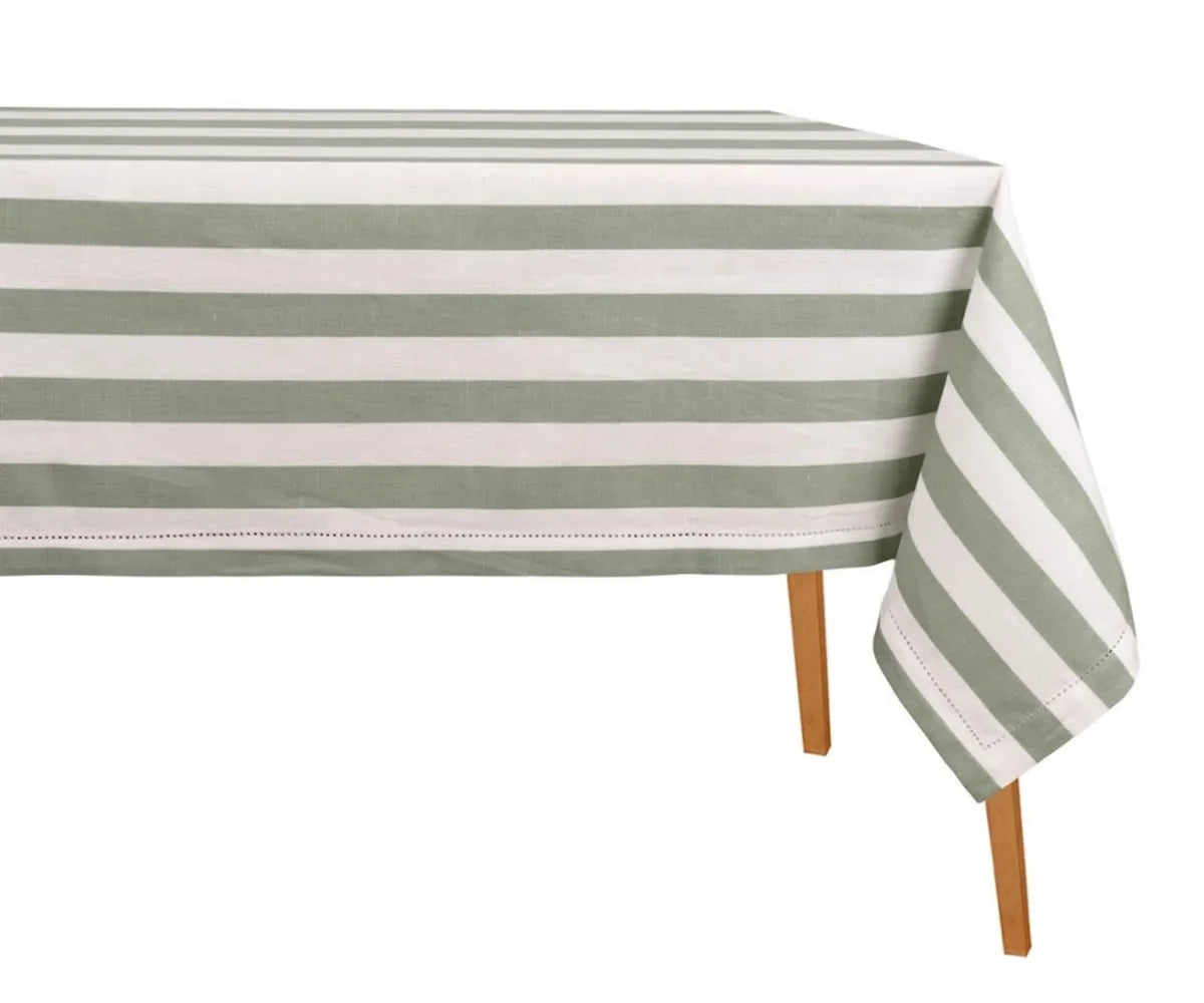Rectangle cotton linen tablecloth with classic cabana stripe pattern for indoor and outdoor dining