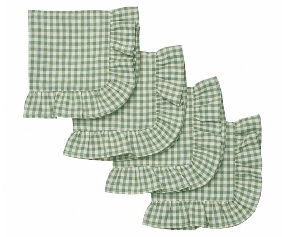 sage green gingham ruffle cloth napkins set of reusable cotton checkered table napkins with scalloped edge