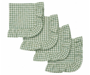 sage green gingham ruffle cloth napkins set of reusable cotton checkered table napkins with scalloped edge