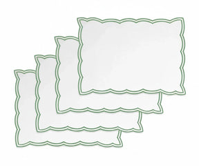 Sage green embroidered cotton placemats set of 4, washable rectangular placemats .