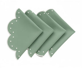 Luxury sage green round table placemats with scalloped edges, washable cotton placemats set