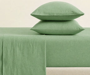 Sage Green European linen fitted sheet set made from premium flax linen with deep pockets, breathable luxury fitted sheet