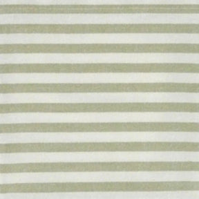 Detailed fabric swatch of sage green and white horizontal striped cotton for a cushion cover, displaying the textile weave.