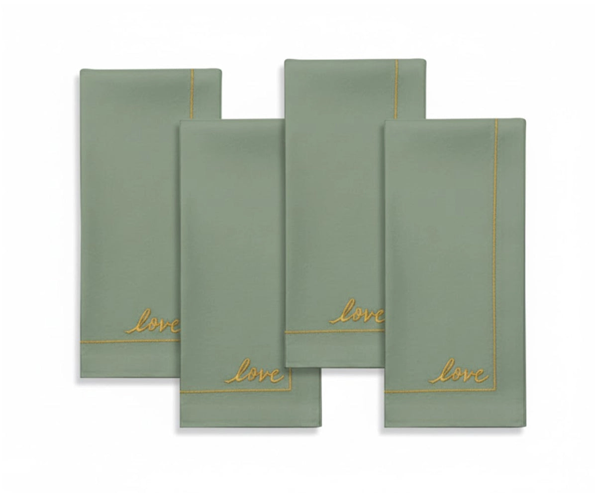 Light sage green cotton napkins with minimal embroidery, breathable fabric for everyday dining and special occasions