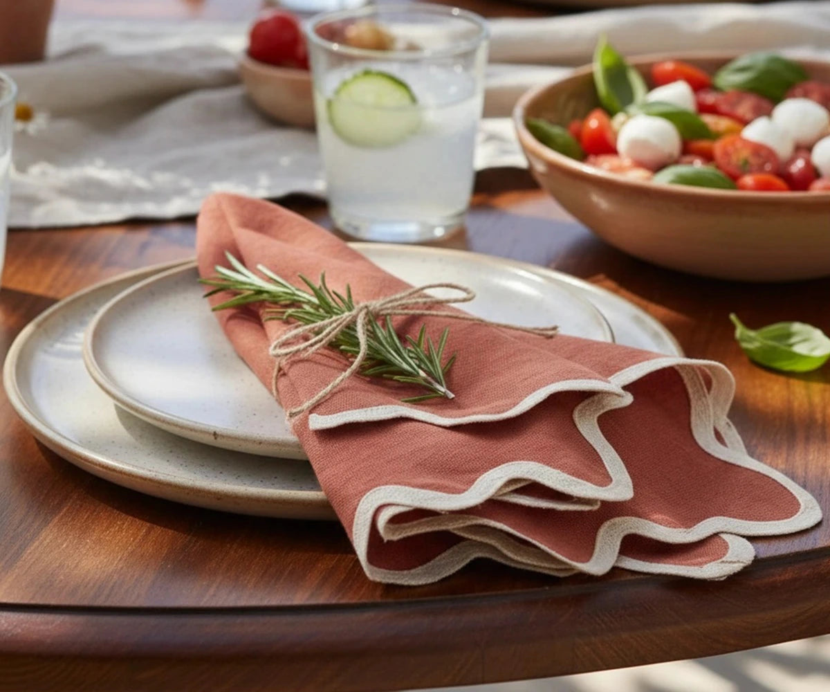 High-quality scalloped European linen table napkin for weddings and events