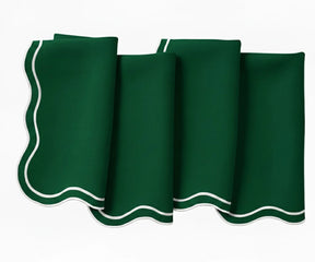 green scalloped edge cotton napkins with fine embroidery. Made from 100% cotton embroidered green cloth napkins for everyday and festive dining