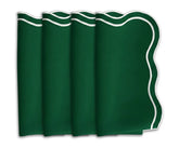 green scalloped edge cotton napkins with fine embroidery. Made from 100% cotton embroidered green cloth napkins for everyday and festive dining