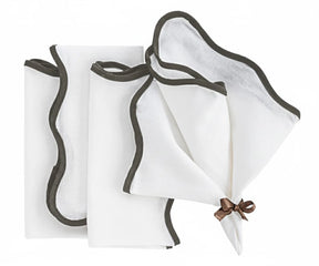 Charcoal scalloped cotton napkins – elegant reusable cloth napkins with stitched scalloped border.