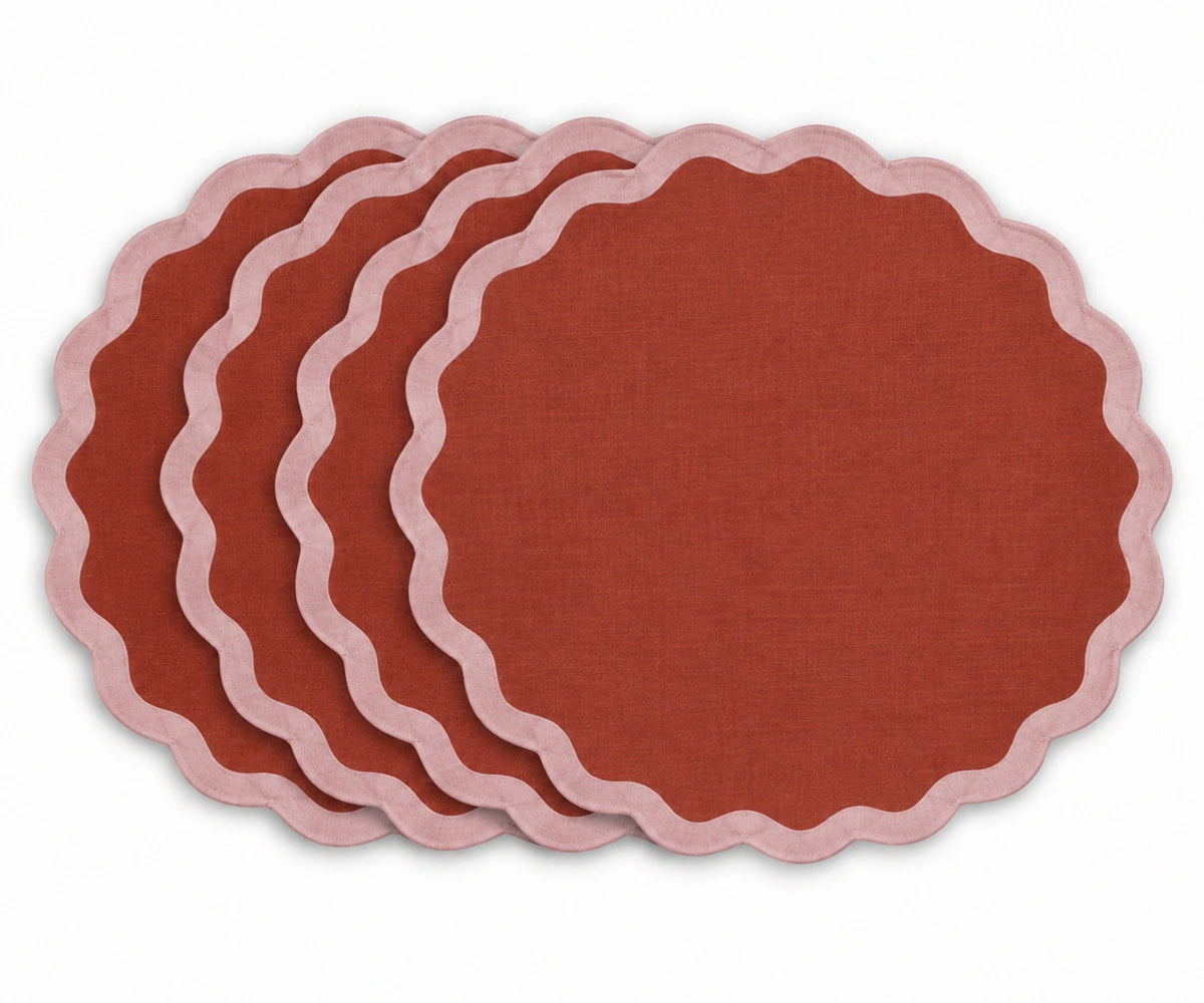 Bordeaux Peony cotton scalloped placemat, elegant floral dining table mat, Washable cotton placemat with scalloped edge for kitchen and dining table decor