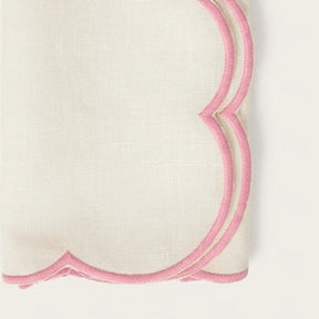 ivory cloth napkins with pink scalloped border, luxury reusable cotton table linens for romantic dinners and party table settings