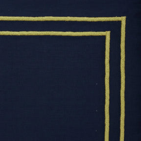 Midnight blue cotton napkins with golden trim, reusable dinner napkins