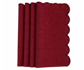 Burgundy cotton dinner napkin with scalloped edges for Thanksgiving, holiday, and elegant dining. Plain burgundy cloth napkin for fall table décor, weddings, and special occasion dinners.