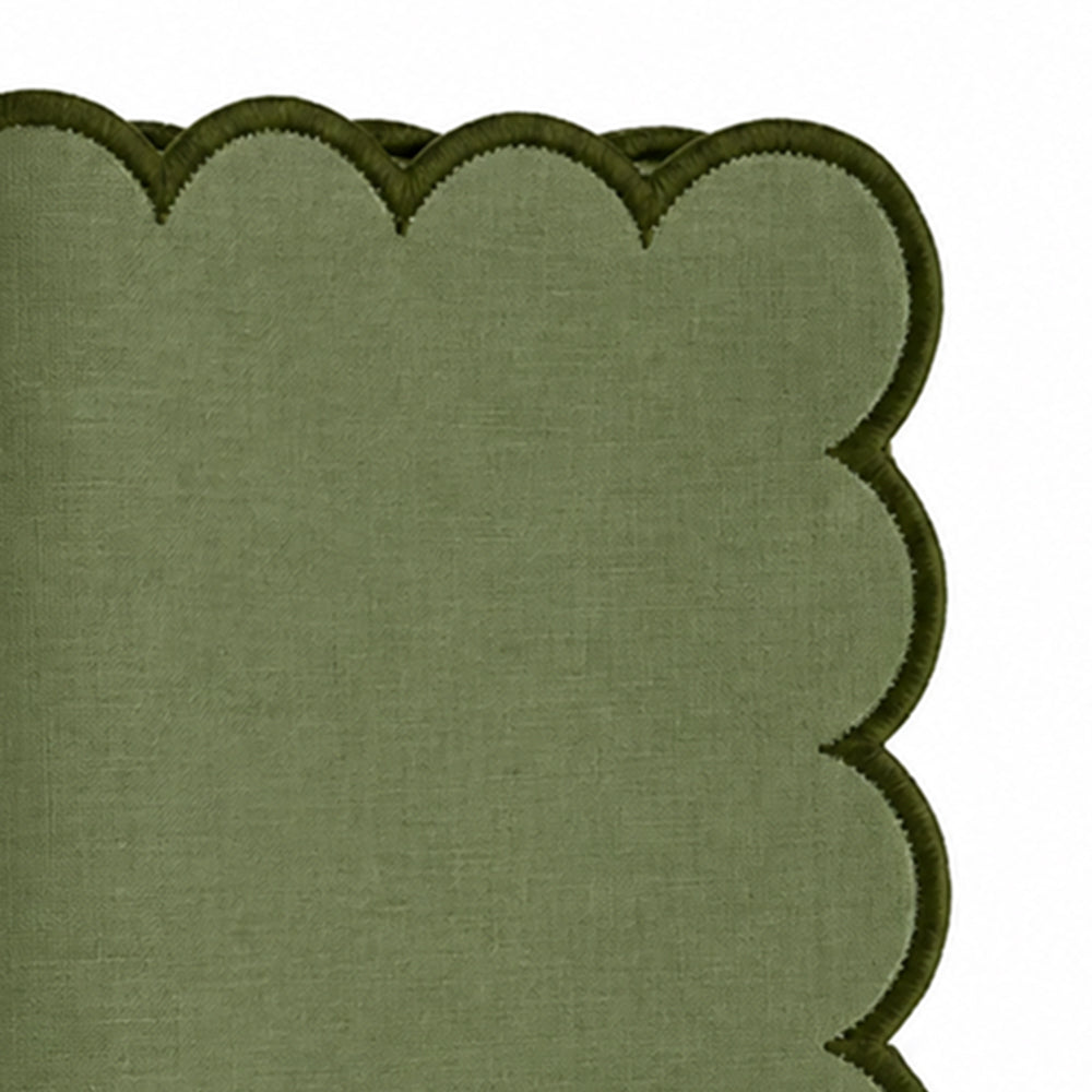 Olive green scalloped cotton dinner napkin for farmhouse table decor