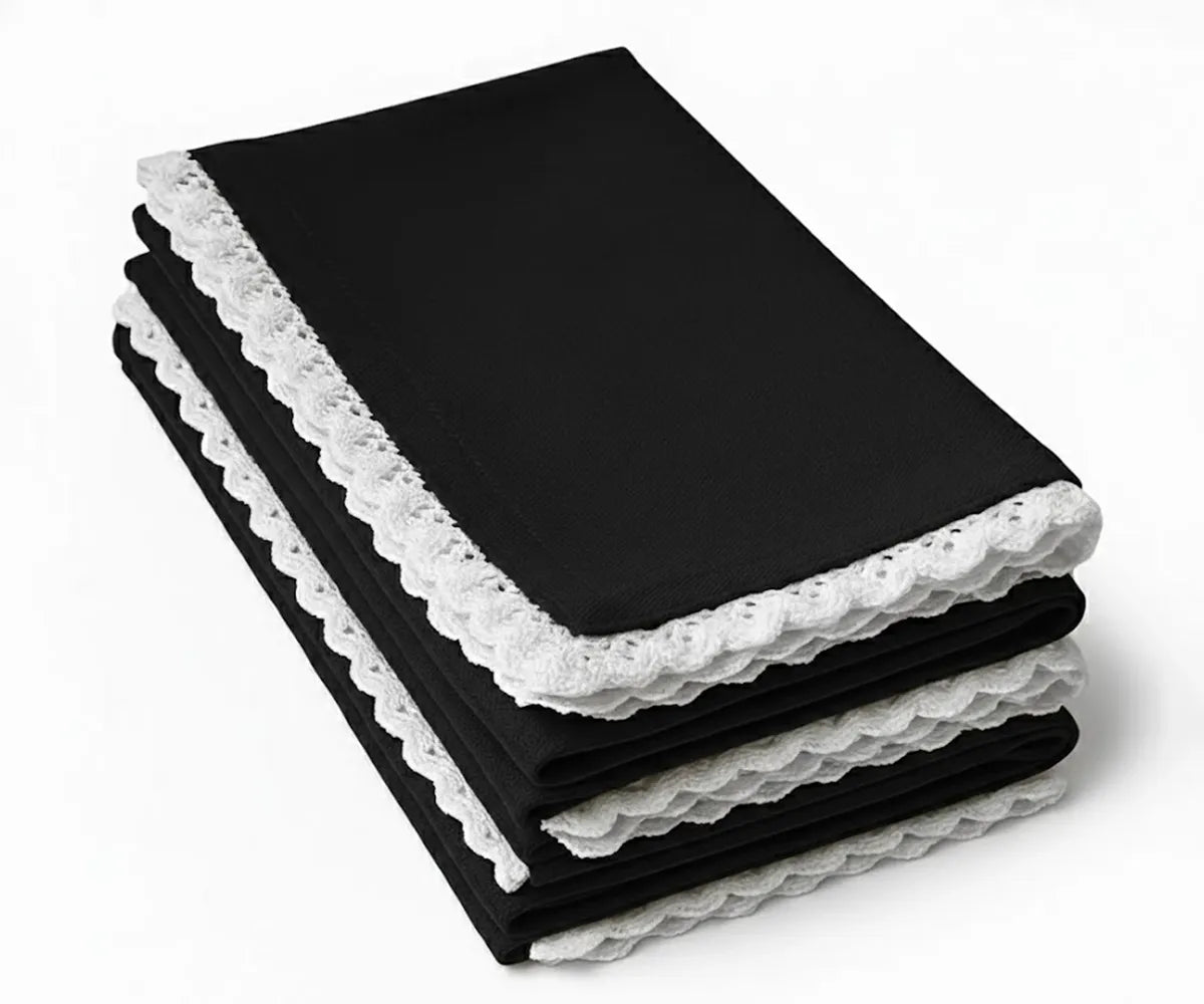 Crochet lace cotton napkin with scalloped edge, eco-friendly reusable cloth napkin for dining and events