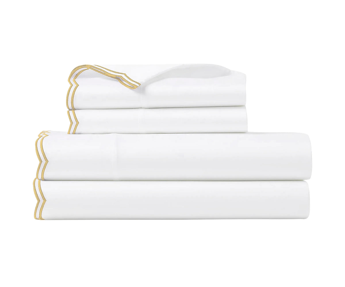 Beige scalloped edge cotton sheet set – king, queen, twin sizes
