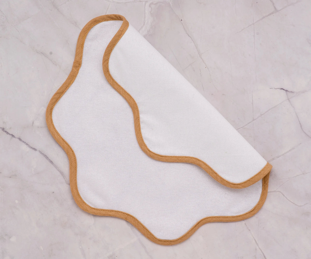 Scalloped edge cotton placemat in 17-inch size, stylish and practical table protector for holiday gatherings and parties