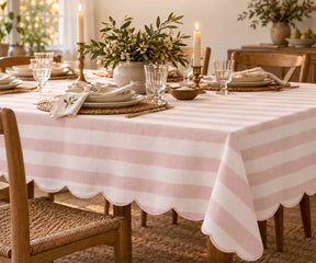 Scalloped Edge Tablecloth - Striped