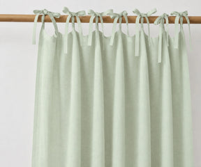 Sea foam linen curtain panels with adjustable tie top, breathable light filtering window curtains for bedroom, farmhouse and minimalist interiors
