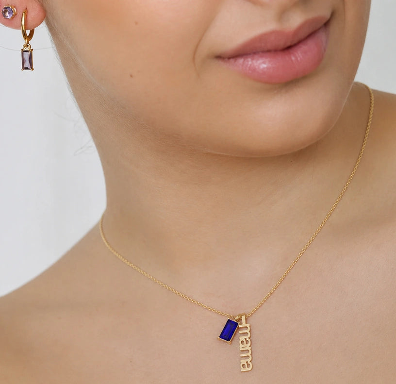 Elegant September birthstone mama necklace with sapphire crystal charm gold jewelry for women