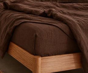 Premium Brown European flax linen fitted sheet with elasticized edges for a secure and wrinkle-free fit