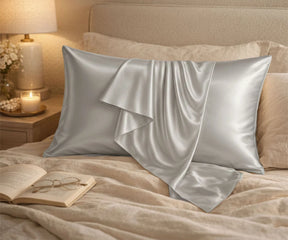 Silver Mulberry silk pillowcase set, smooth sateen silk pillow cover for luxury beauty sleep and hair protection