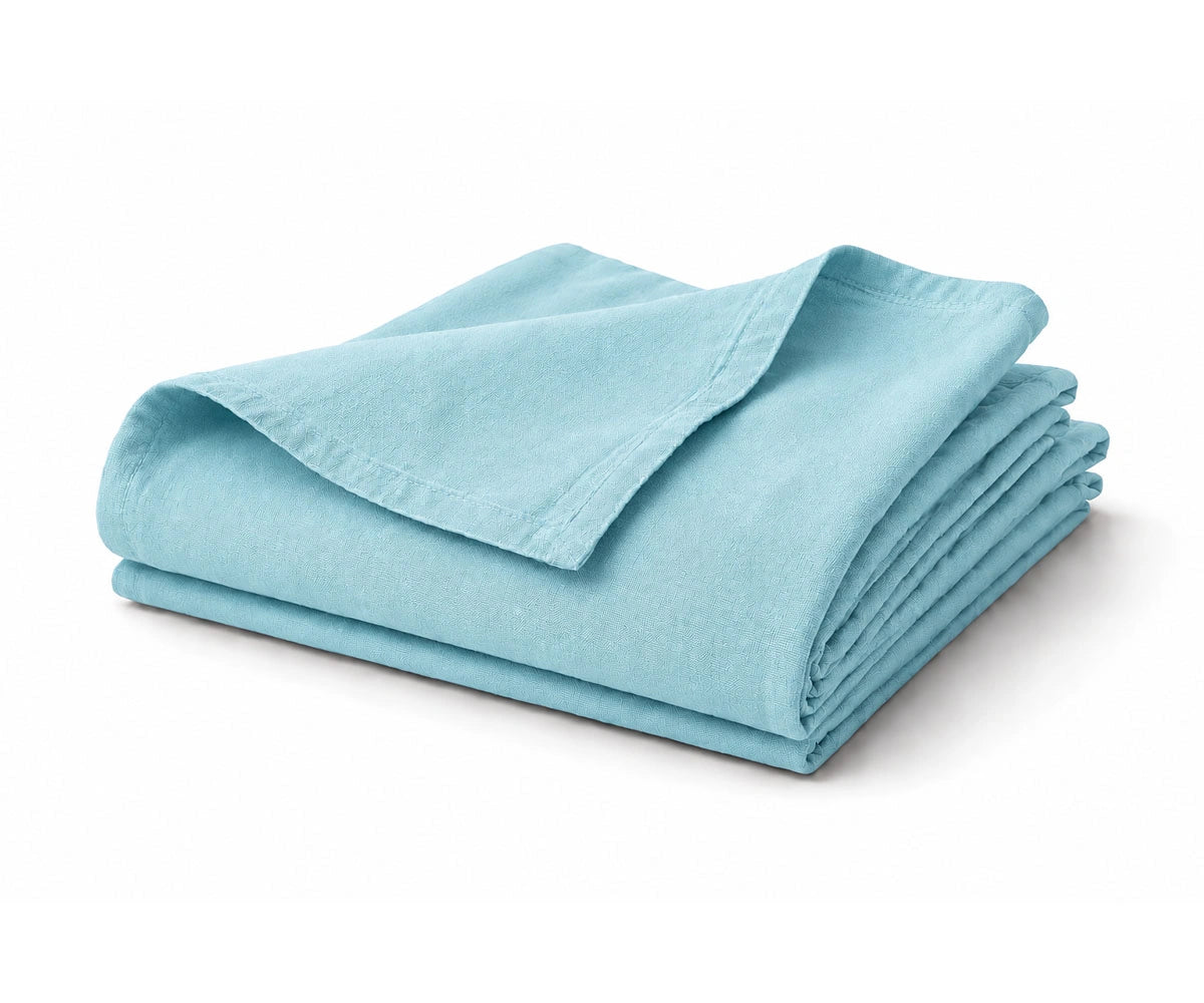 Sky Blue 100% linen flat sheet for cool, breathable comfort. Soft linen bedding perfect for every season.