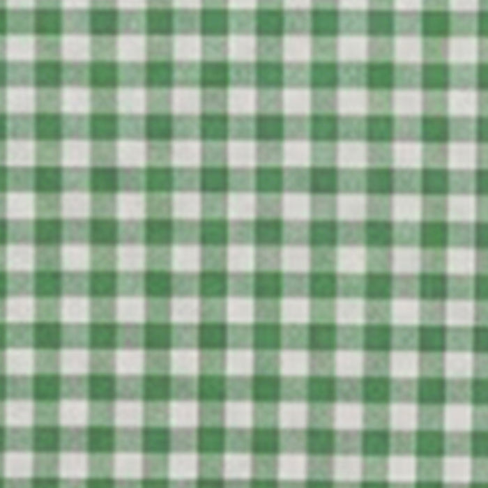 Green and white gingham checked cotton fabric swatch showing a small check pattern.