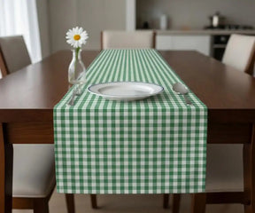 Buffalo checked table runner fabric in sage green and white check pattern