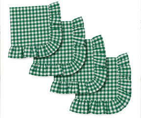 sage green gingham ruffle cloth napkins set of reusable cotton checkered table napkins with scalloped edge
