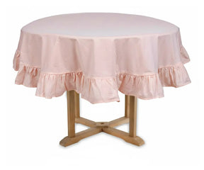 Pink Ruffle Tablecloth Round Ruffled Tablecloth | 100% Cotton Tablecloth | All Cotton & Linen