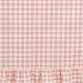 Texture view of farmhouse style gingham tablecloth fabric with visible check pattern detail