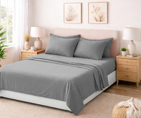 Soft gray European flax linen sheet set, modern minimalist luxury bedding for king and queen beds
