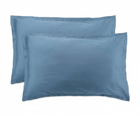 Soft light blue sateen cotton pillow cases for bed, all-season comfort and understated elegance.