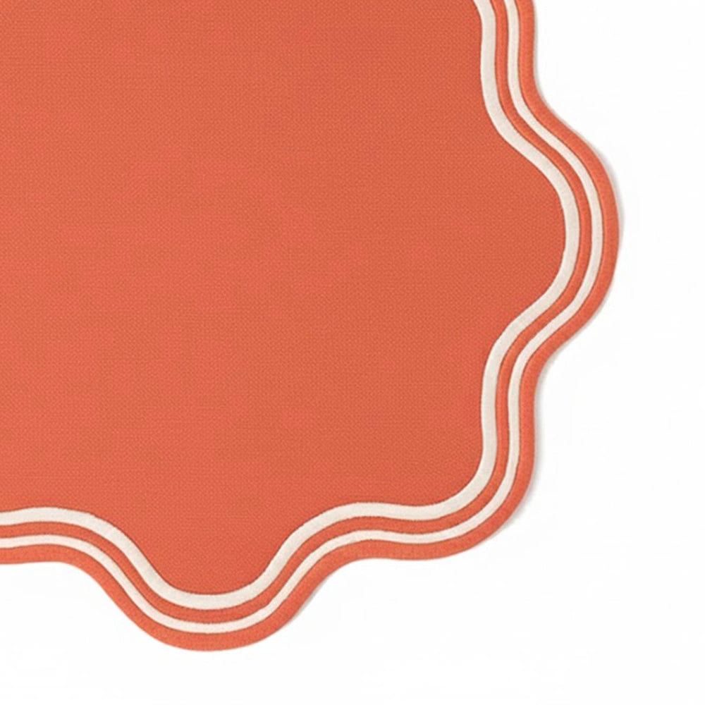 round scalloped placemat for modern farmhouse table setting – autumn dining décor and cotton table mat.