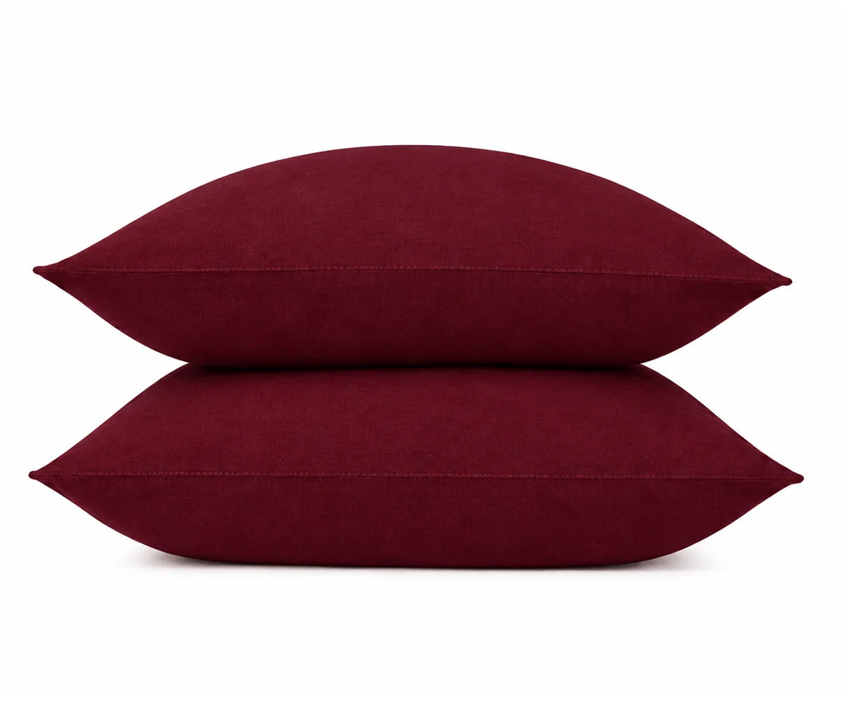 Burgundy Cotton Pillow Case Set – Soft Solid Pillow Covers, 100 linen pillowcase