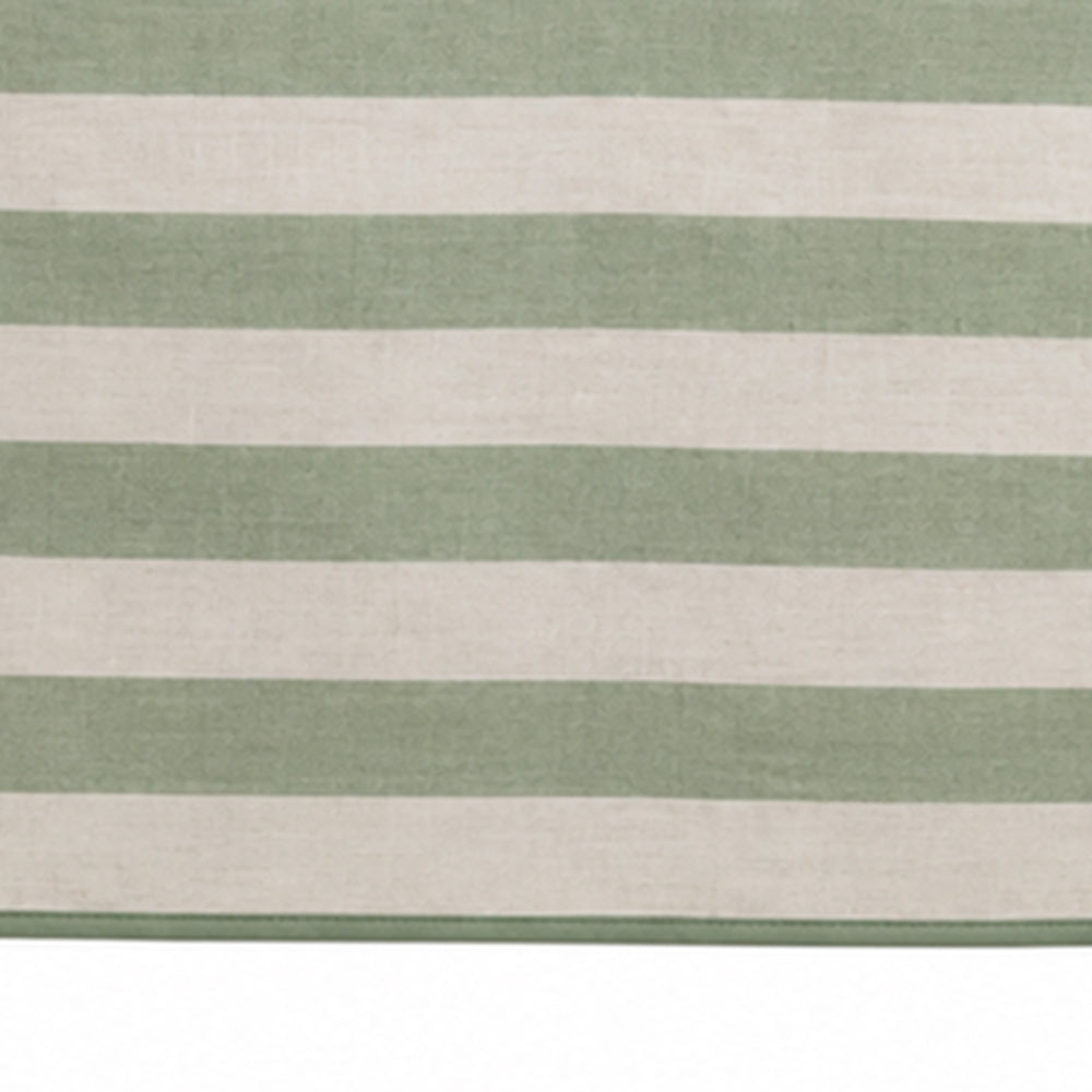 A close-up of a striped fabric or material with alternating horizontal bands of sage green and off-white, shown against a white background.