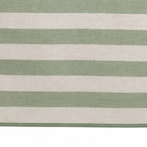 A close-up of a striped fabric or material with alternating horizontal bands of sage green and off-white, shown against a white background.