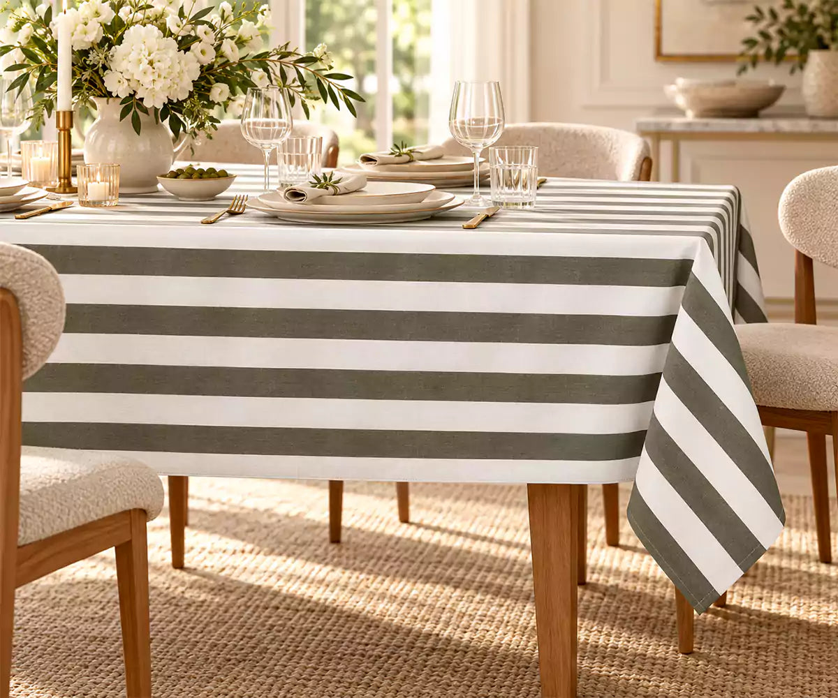Striped Cotton Linen Tablecloth