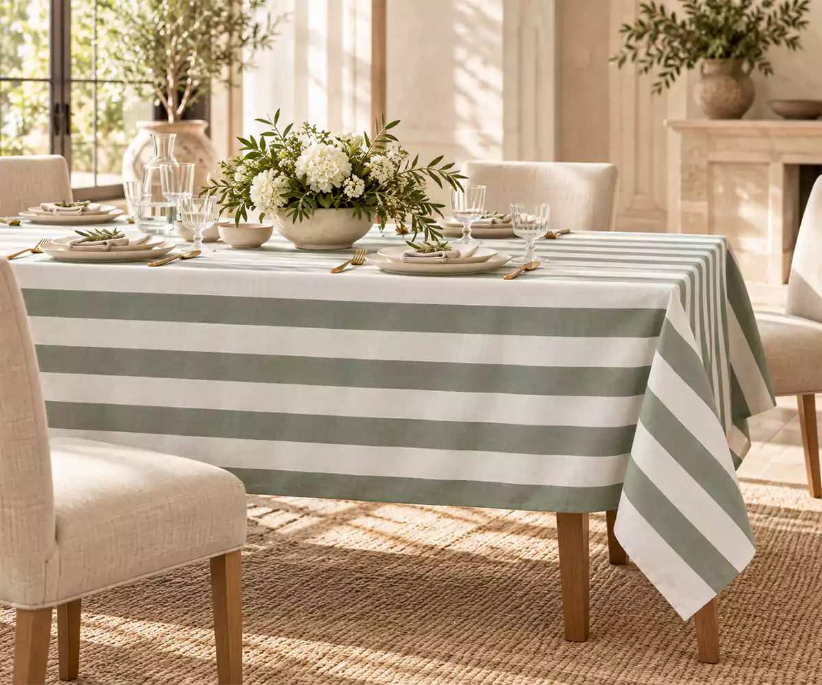 Striped Cotton Linen Tablecloth