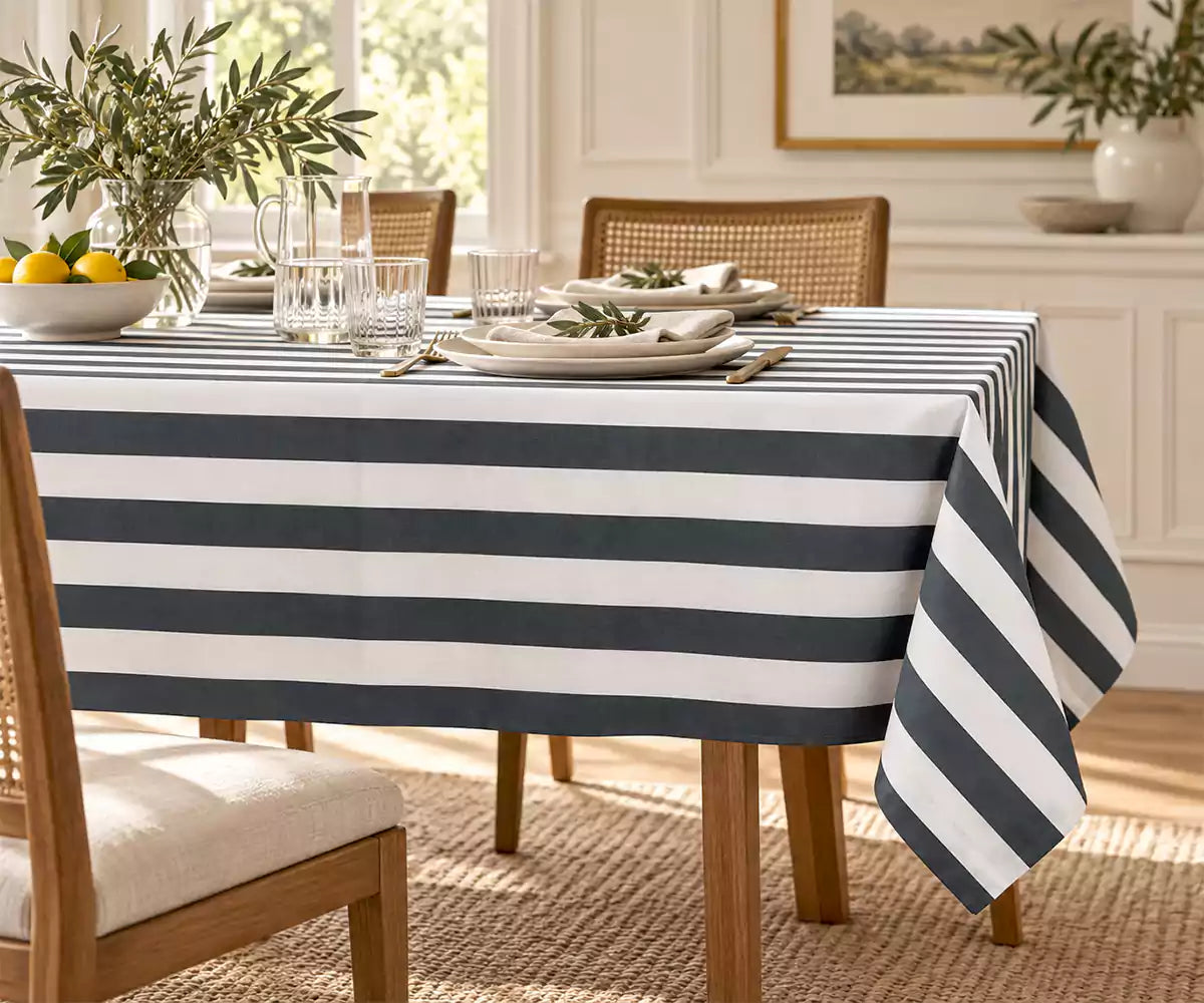 Striped Cotton Linen Tablecloth