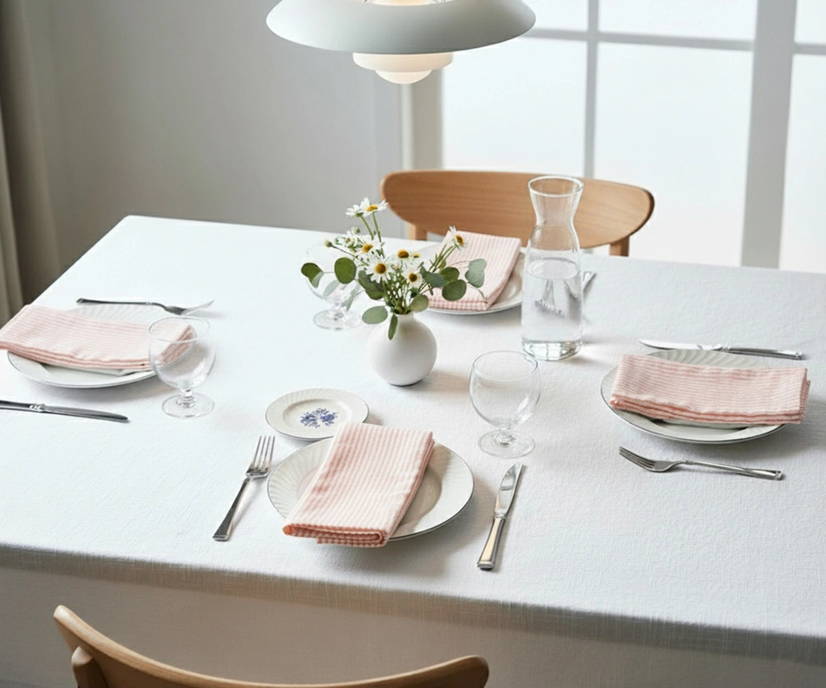 Cloth napkin in orange with clean stripes, perfect for casual and festive dining.