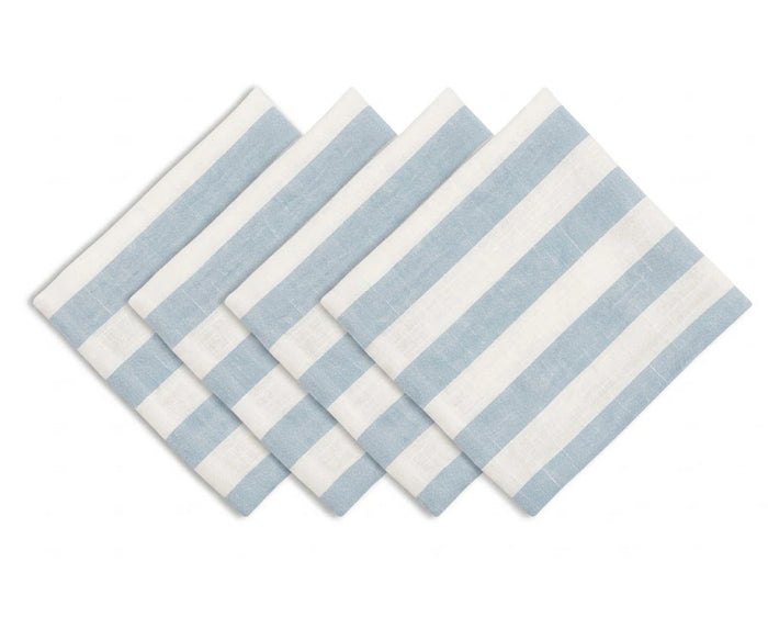 Blue Cabana Stripe Cloth Napkins, Cotton Linen Blend Dinner Napkins for Coastal Table Decor