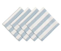Blue Cabana Stripe Cloth Napkins, Cotton Linen Blend Dinner Napkins for Coastal Table Decor