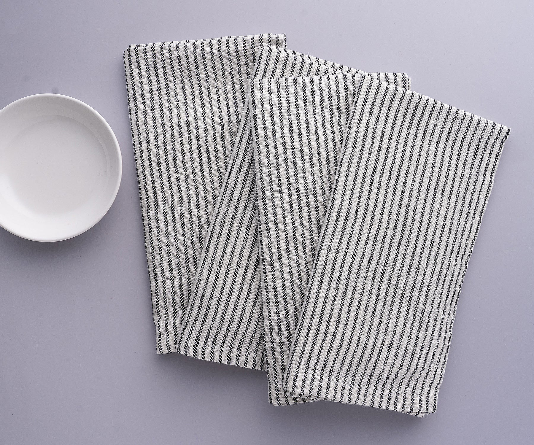 Black Linen Striped Napkins - 100% Pure Linen