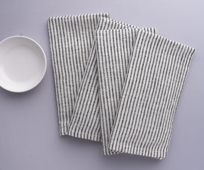 Black Linen Striped Napkins - 100% Pure Linen