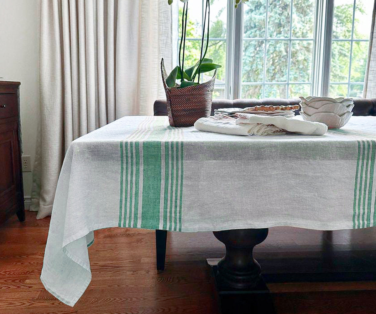 spring tablecloth - Green linen tablecloth & rectangle tablecloth in a neutral linen fabric.