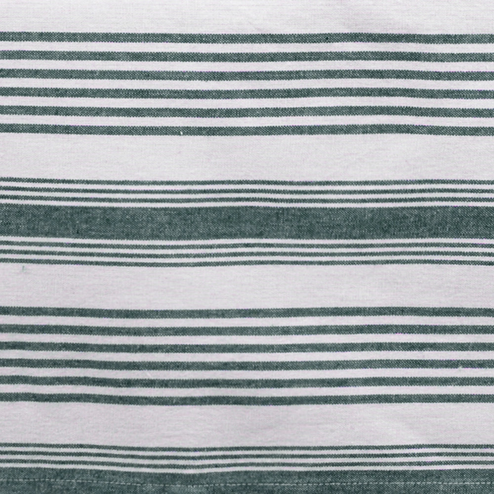 Green and white striped cotton tablecloth, rectangular French farmhouse dining table linen
