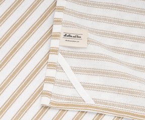 Elegant beige and white striped towels for farmhouse or modern kitchens