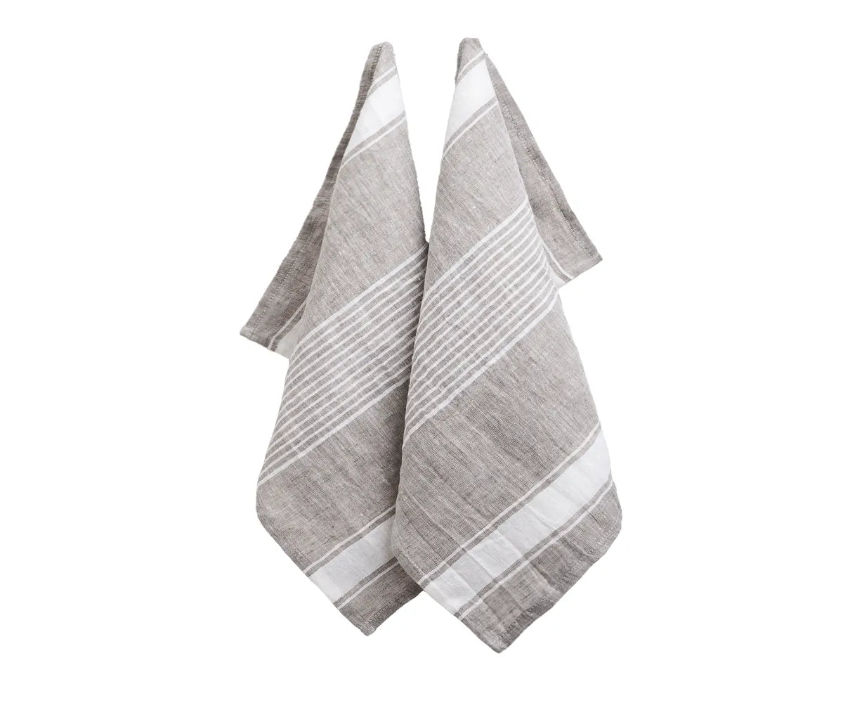 Absorbent striped linen tea towels for cooking and serving 