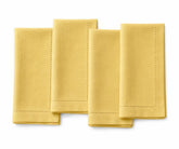 Bright sunflower yellow cotton hemstitch napkins, reusable washable cloth dinner napkins for weddings, festive table décor, parties, and everyday dining.